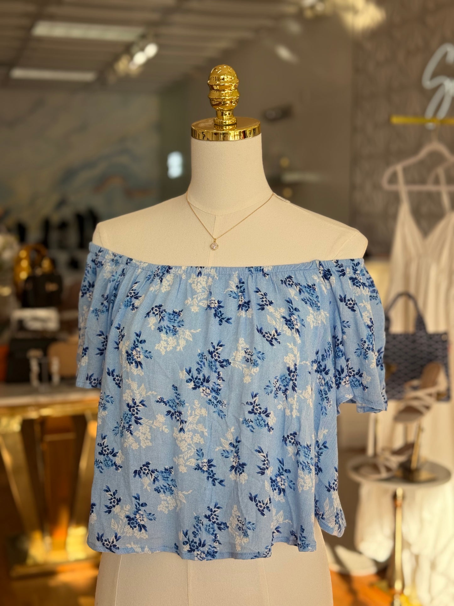 Off Shoulder Blue Floral Top✨