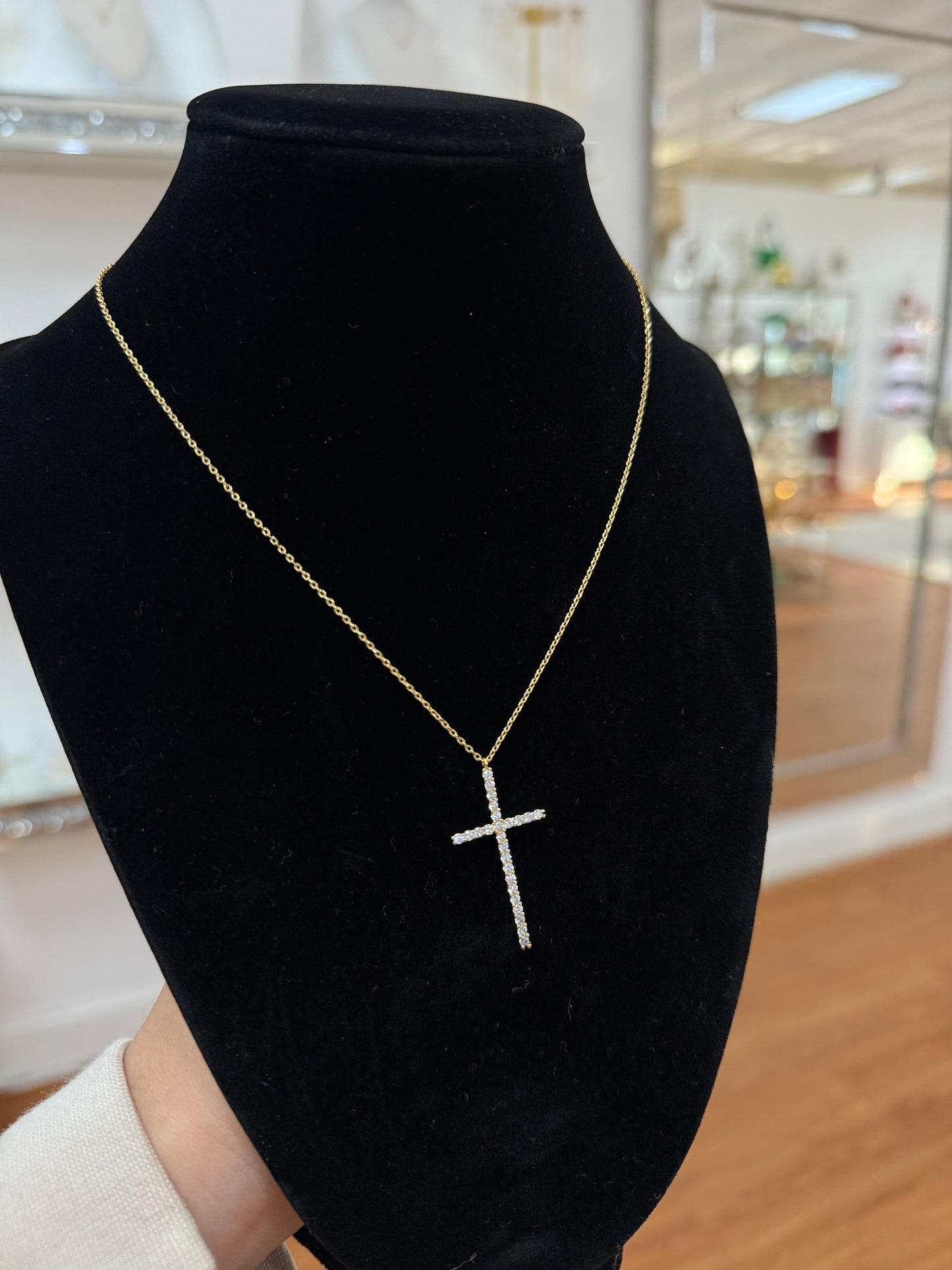 Think gold cross necklace