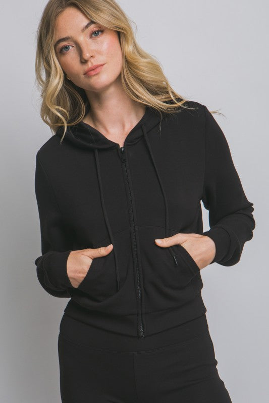 Fitted Zip Up Buttery Soft Hoodie(BLACK)