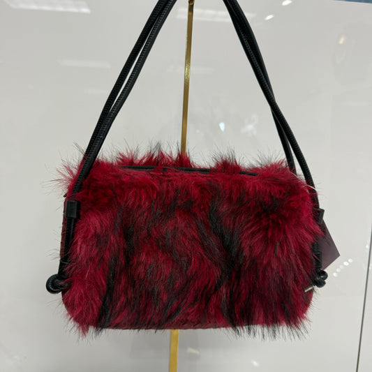 Red fuzzy shoulder bag