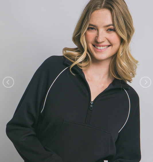 Black Half Zip White Piping Jacket✨