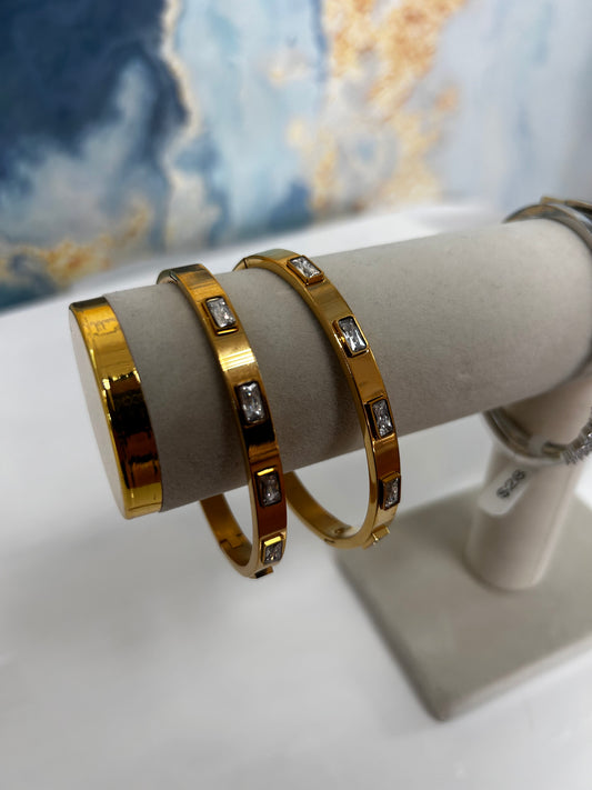 Gold Bangle w/Square Jewels