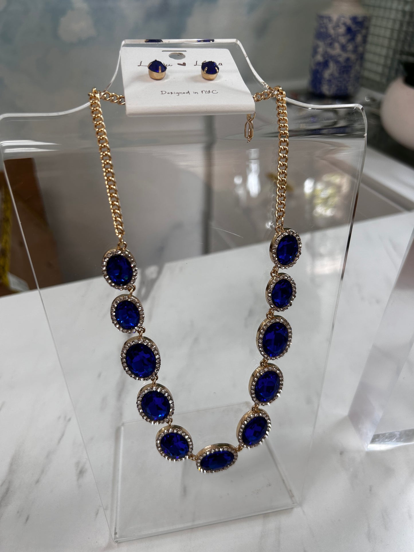 Gold sapphire necklace set