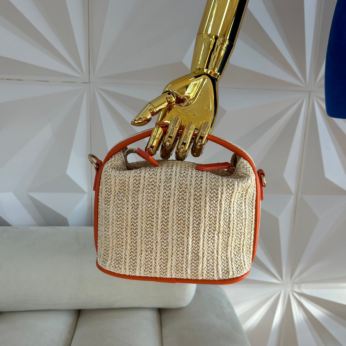 Basket handbag with orange accents