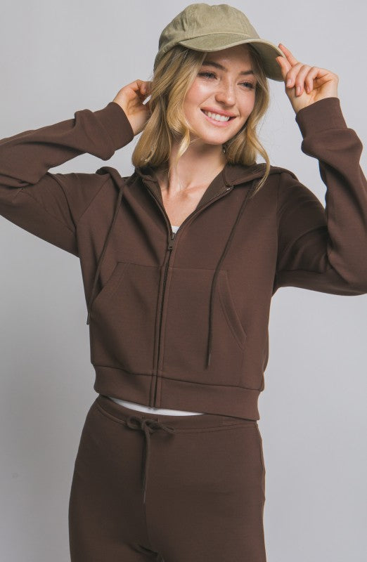 Fitted Zip Up Buttery Soft Hoodie(BROWN)